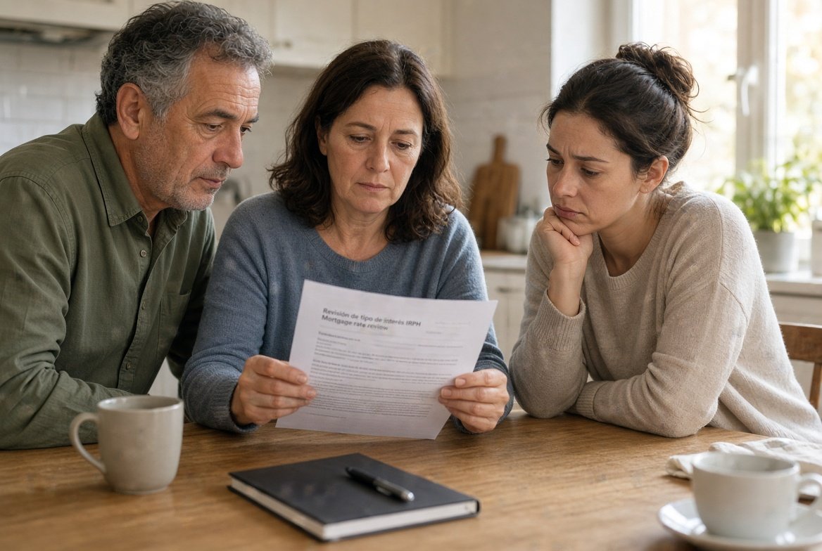 Familia revisando la carta de subida de cuota IRPH